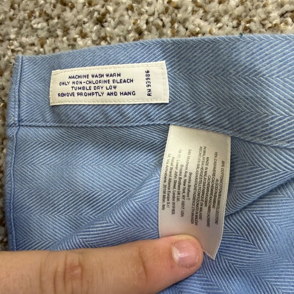 Brooks Brothers Cotton Cashmere Herringbone Button Down Shirt Blue Mens Medium R - Picture 5 of 10